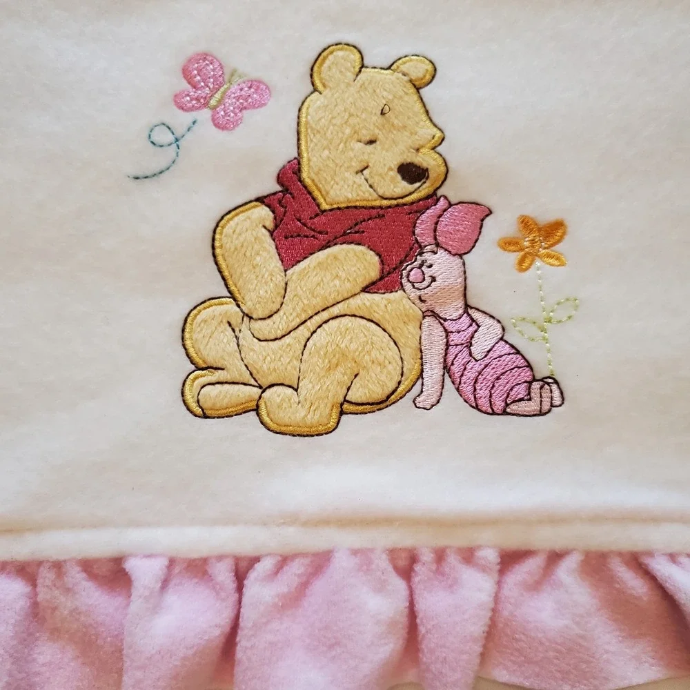 Winnie the Pooh‎ Piglet White Pink Ruffle Disney Baby Blanket Fleece Butterfly